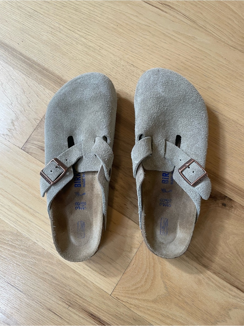 Birkenstock Suede Slip-On Mules in Light Taupe